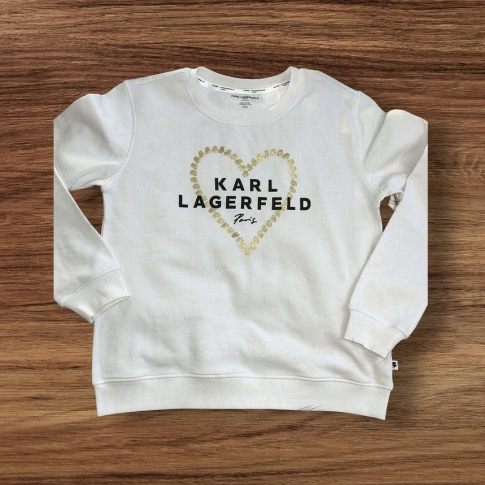 Karl Lagerfeld White Sweatshirt with Gold Heart Logo
